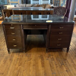 Walnut Executive Desk 9 Drawer w glass top