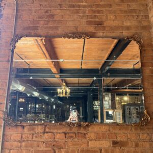 Large Rectangle Beveled Mirror with Brass Curved Accents
