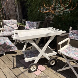 Outdoor White Bar Cart on Wheels