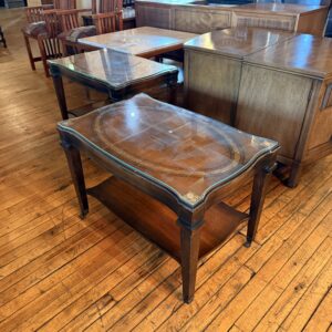 Mahogany Two Tier Side Table w Leather Top