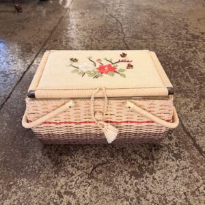 Sewing Basket w Embroidered Top