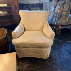 Vintage Ivory Arm Chair w Blue and Red Accent Stitch