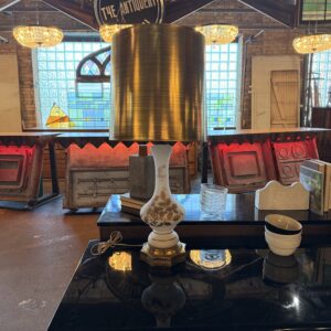 Brass and Ceramic Table Lamp w Gold Shade