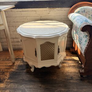 White French Provincial Octagonal Side Table w Marble Inset