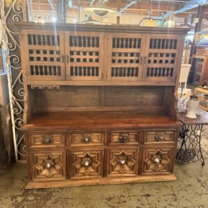 Spanish Revival Carved Dark Wood Hutch