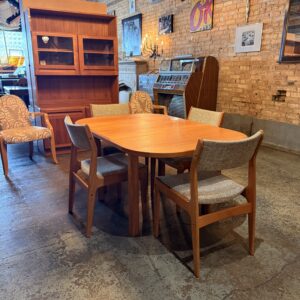 Square Teak Dining Table w Built In Leaf and 4 Chairs Set