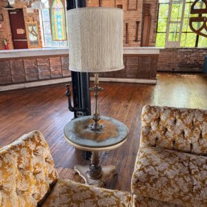 Brass and White Round Side Table Floor Lamp