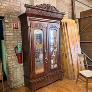 1890s Painted Quarter Sawn Oak Mirrored Armoire