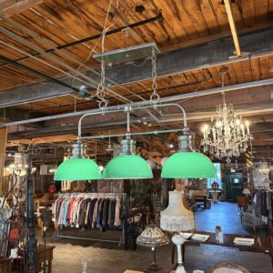 Contemporary Dark Green and Chrome 3 Bulb Billiard Light