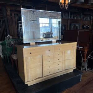 Blonde MCM 6 Drawer Wavefront Lowboy Dresser w Mirror