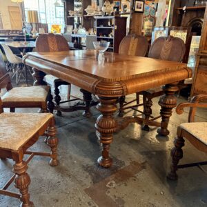 Art Deco Waterfall Dining Set w Built In Leaf and 6 Chairs