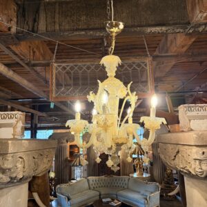 Murano Glass 5 Bulb Chandelier w Daffodil and Leaf