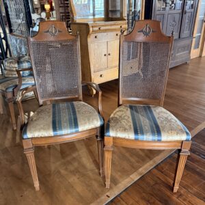 Cane Back Dining Chair w Blue Striped Upholstery