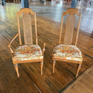 Oak Dining Chair w Cane Back and Orange Upholstery