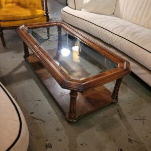Vintage Glass Top Oak Coffee Table
