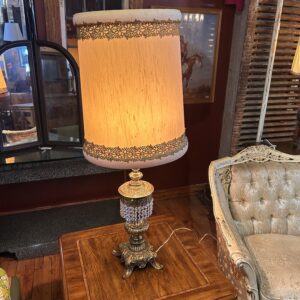 Brass Table Lamp w Crystals