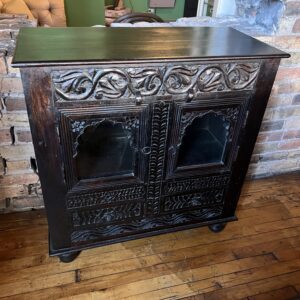 Carved Cabinet w 2 Glass Doors