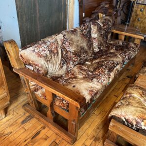 Vintage Pine Sofa w Brown Floral Upholstery