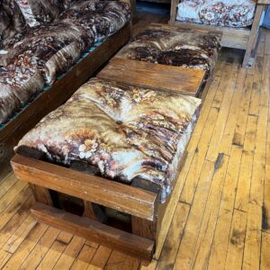 Vintage Pine Footrest/Coffee Table w Brown Floral Upholstery