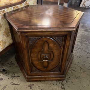 Octagonal Side Table w/Carved Corner Door