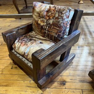 Vintage Pine Childrens Rocking Chair w Brown Floral Upholstery