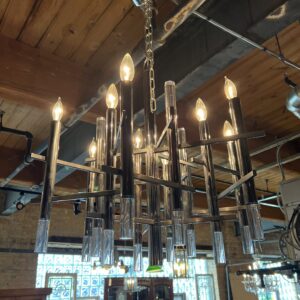 MCM Chrome 9 Bulb Chandelier by Gaetano Sciolari