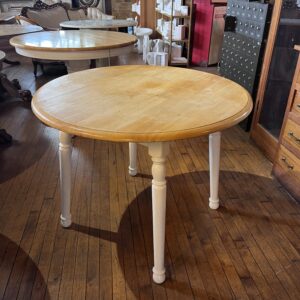 Blonde Circular Dining Table w White Legs