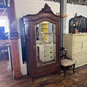 Antique Rococo Style Carved Mirrored Armoire